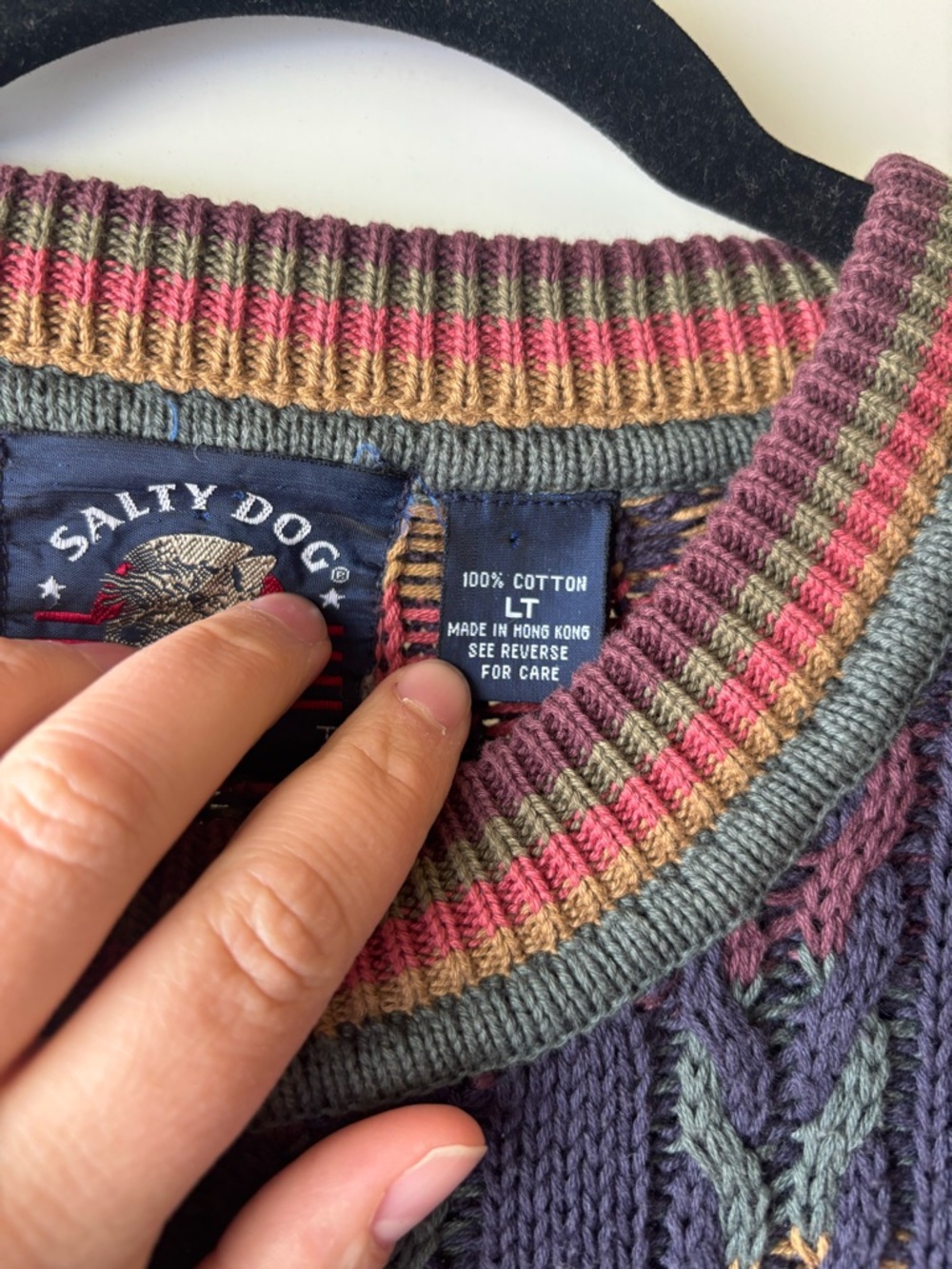 Vintage Cable Crewneck Sweater - Purple with Pink & Yellow Accents - Picture 3 of 3
